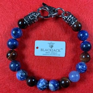 Mens sodalite and red tiger eye bead bracelet